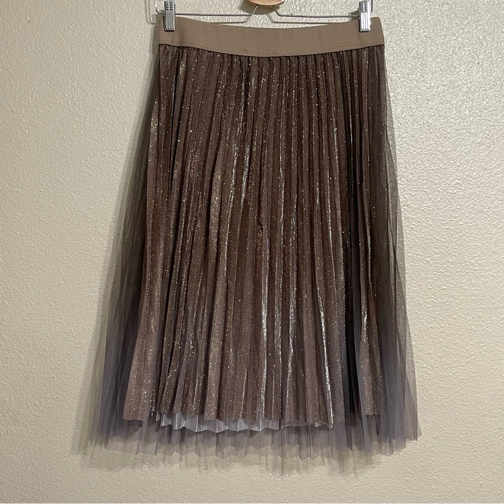 Gold Midi Pleated A-Line Skirt